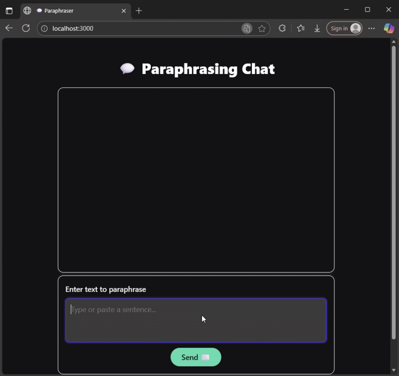 NodeJS application showing paraphrasing screen