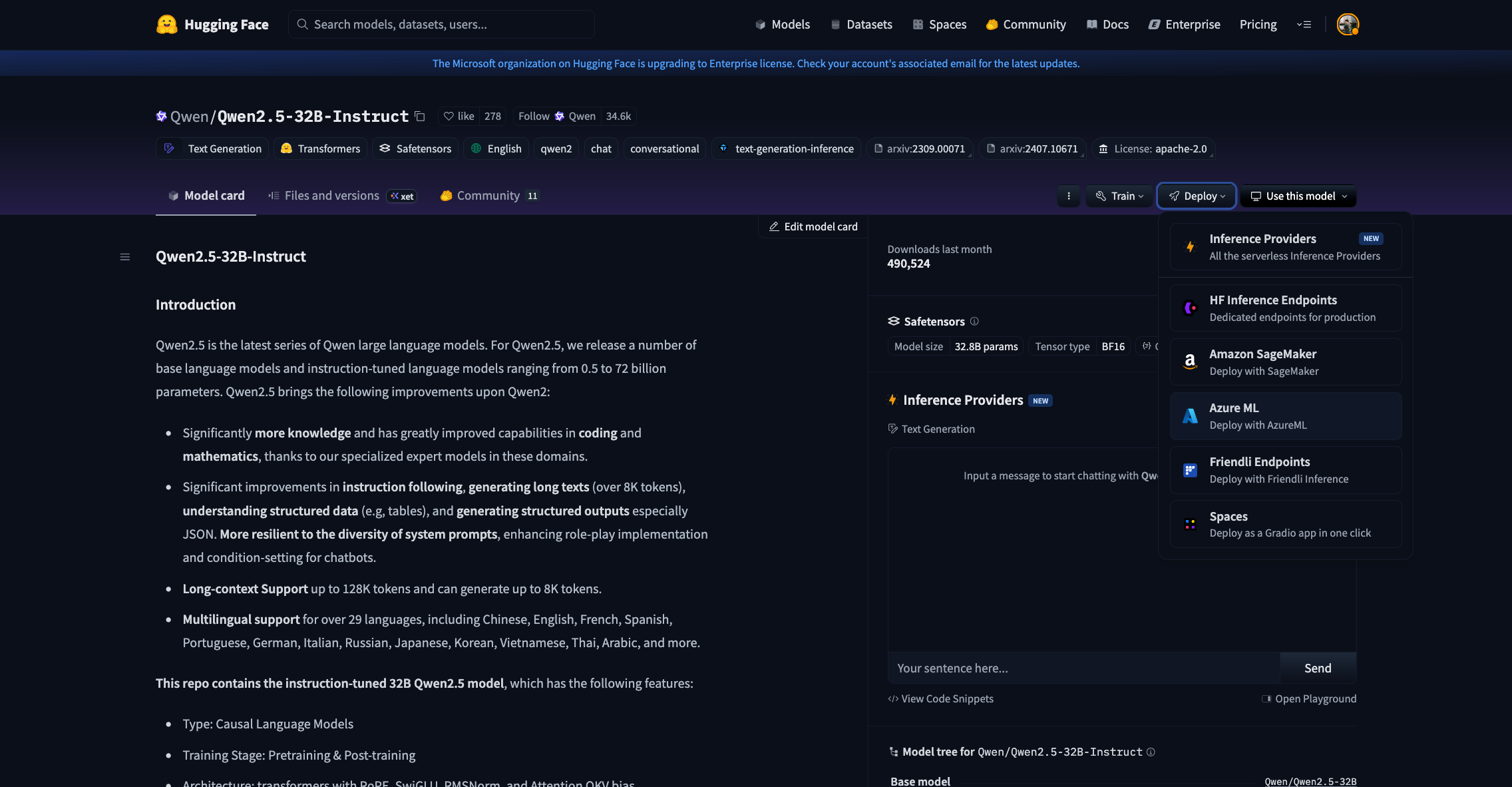 Qwen2.5 32B Instruct on the Hugging Face Hub