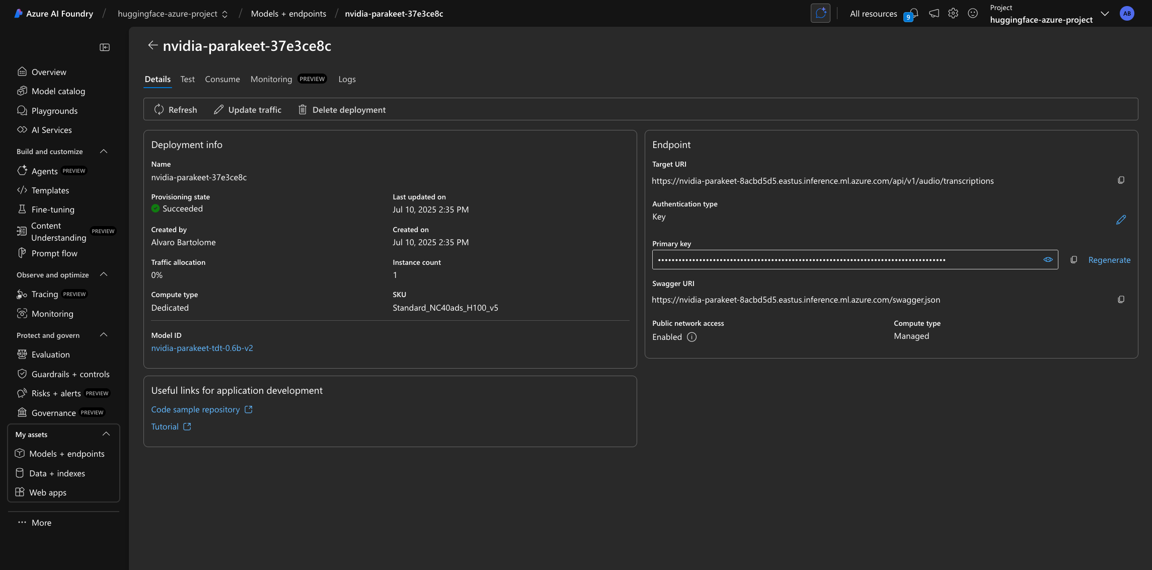 Azure AI Deployment from Azure AI Foundry