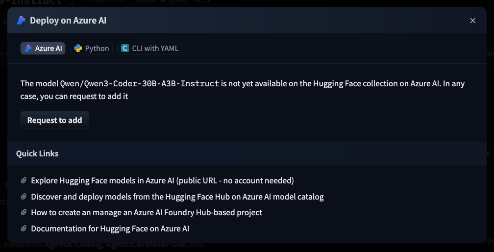 Request to add to Azure AI in the Hugging Face Hub