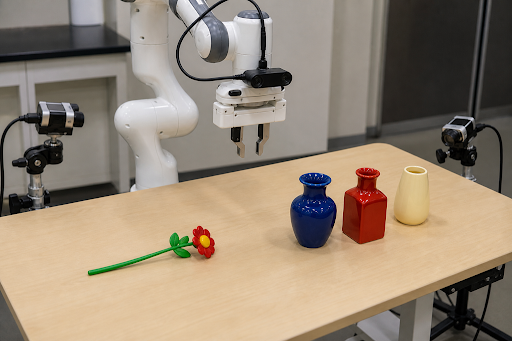 Reasoning example input showing a tabletop robot-manipulation scene